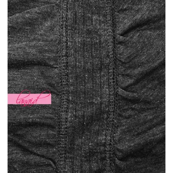 Athleta Fairfax Tee Charcoal Grey Heather V-Neck Ruched Cinched Anti-Bacterial - Picture 4 of 7